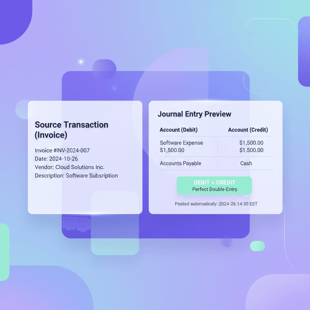Detailed journal entry showing debits, credits, and source transaction