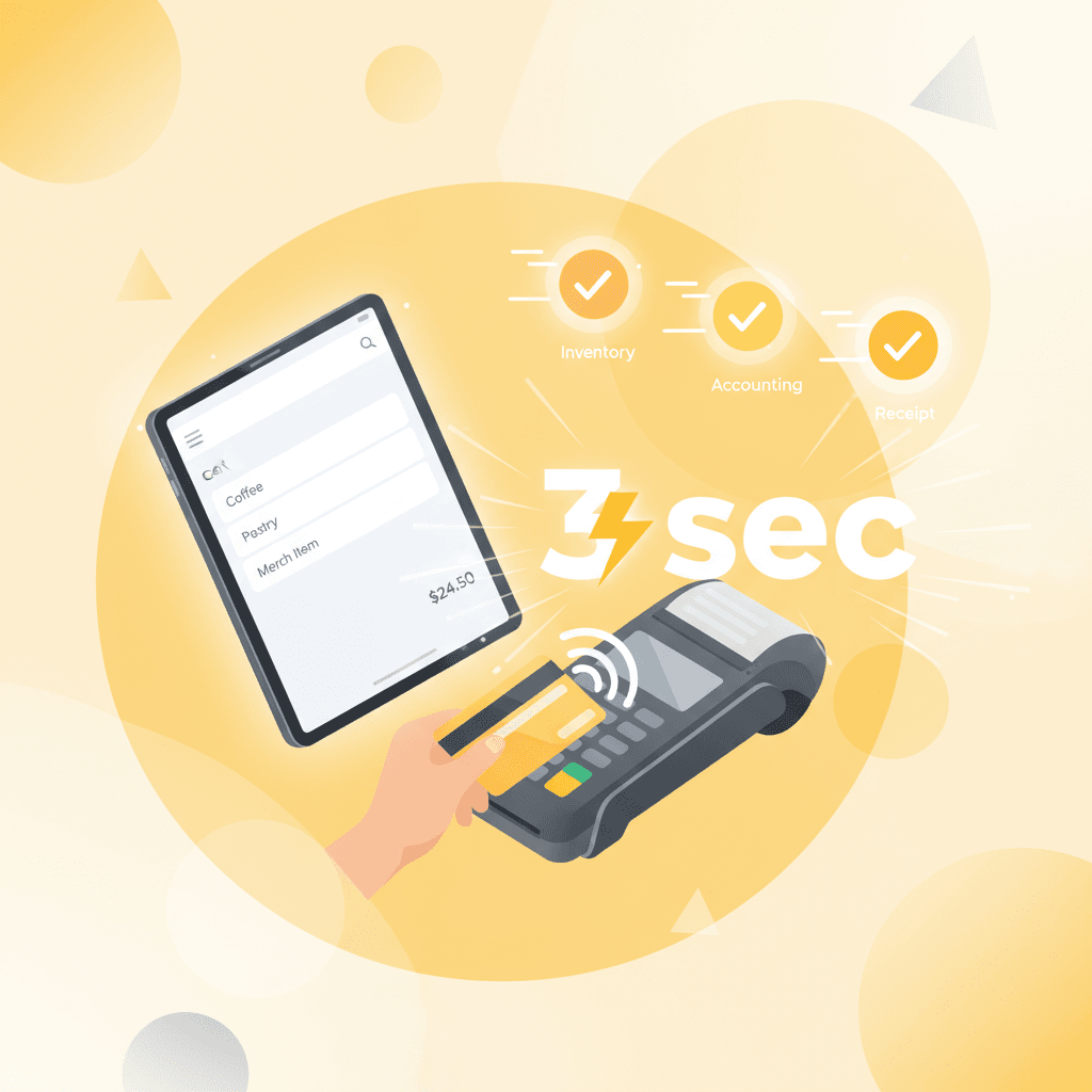 Main POS interface showing product grid, cart, and payment options