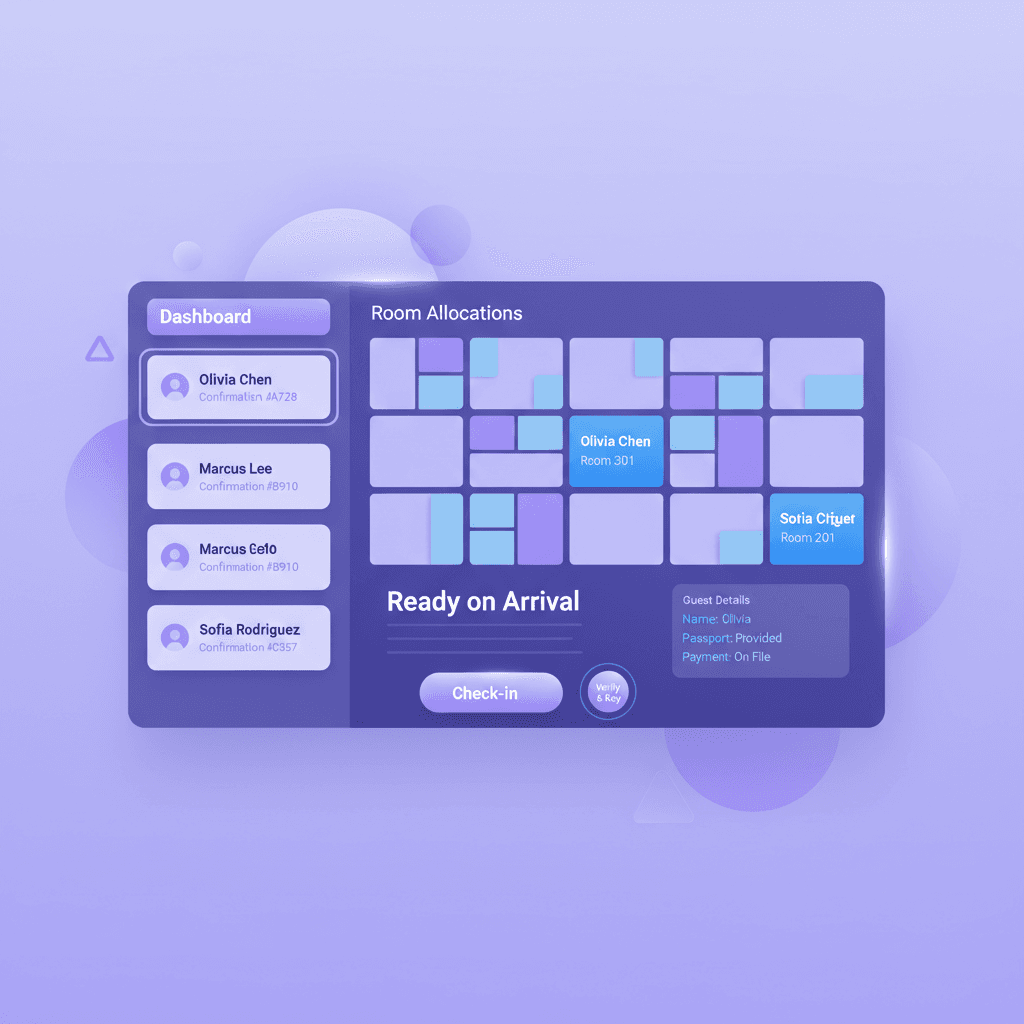 Front desk view with arrivals and room allocations
